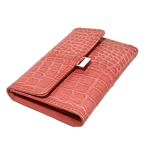 Liz Claiborne Light Pink Wallet Mock Croc Trifold Snap Flap Style Fashion Purse - Picture 2 of 9